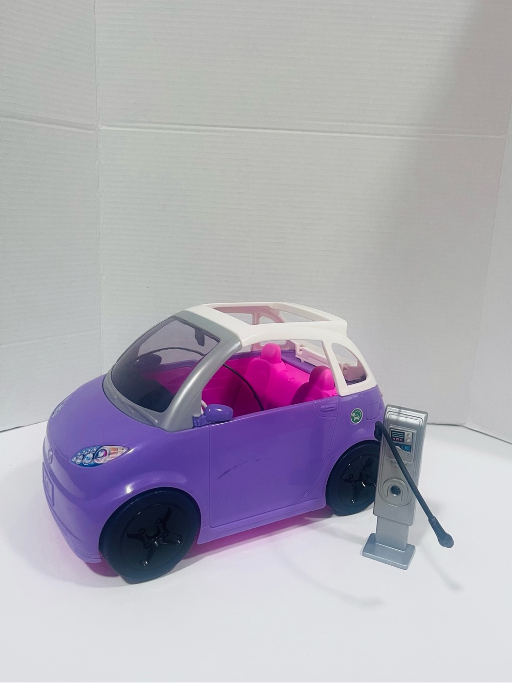 Barbie Purple Toy EV Car with White Roof and Pink Interior